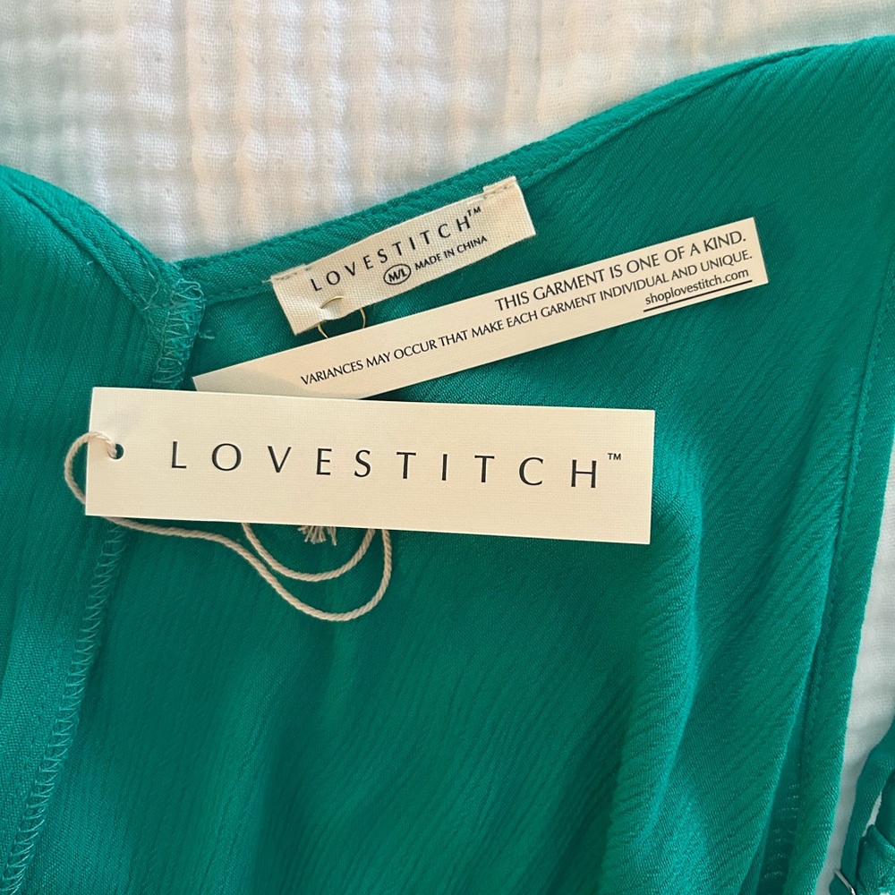 LOVESTITCH Bright Emerald Green Gauze Boho Maxi Dress Pockets M L Adjustable NWT - Picture 9 of 9
